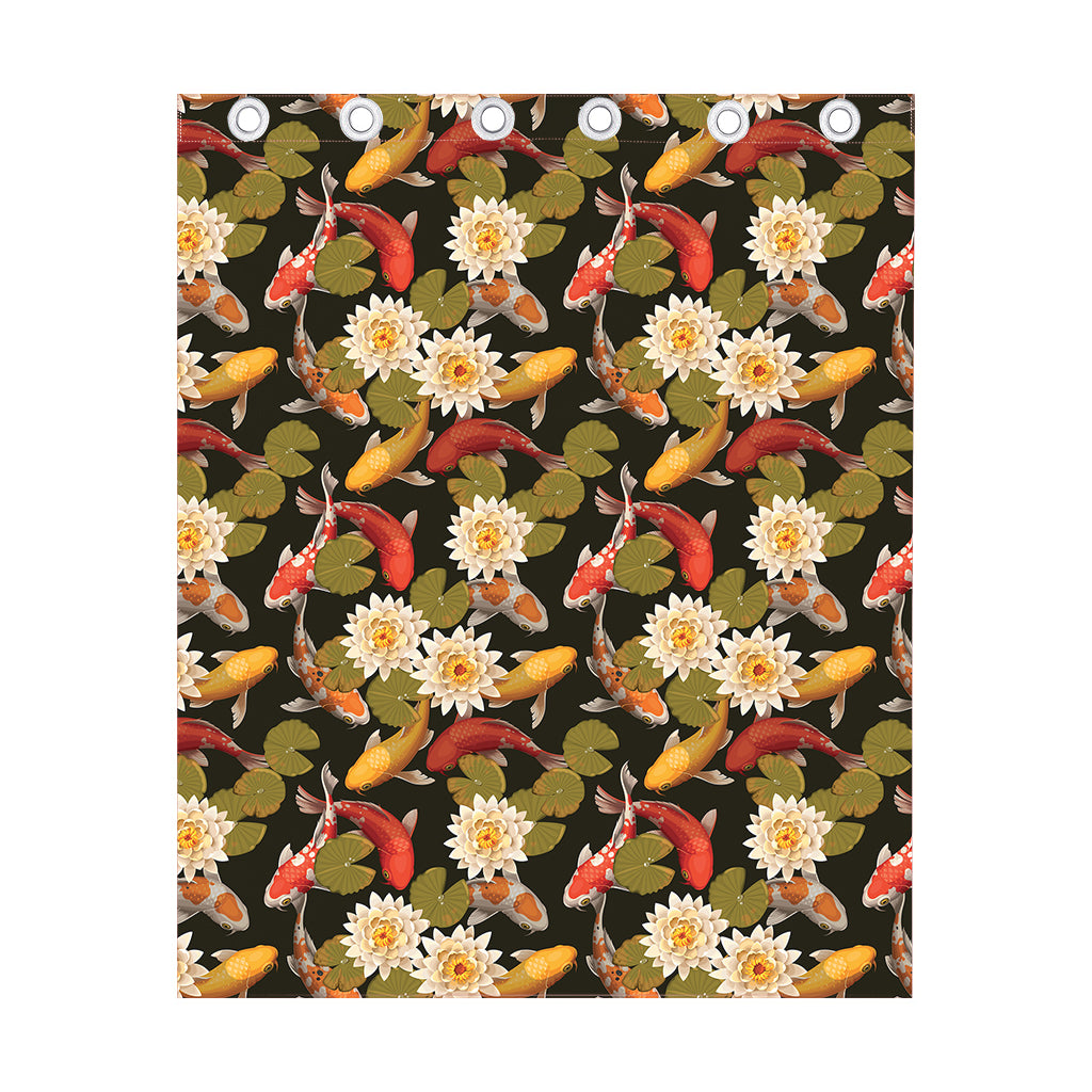 Koi Carp And Lotus Pattern Print Curtain