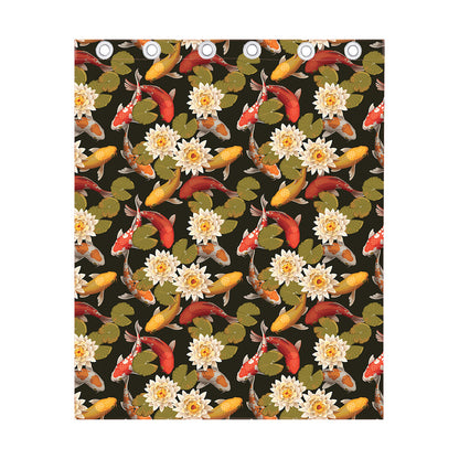 Koi Carp And Lotus Pattern Print Curtain