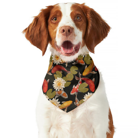 Koi Carp And Lotus Pattern Print Dog Bandana