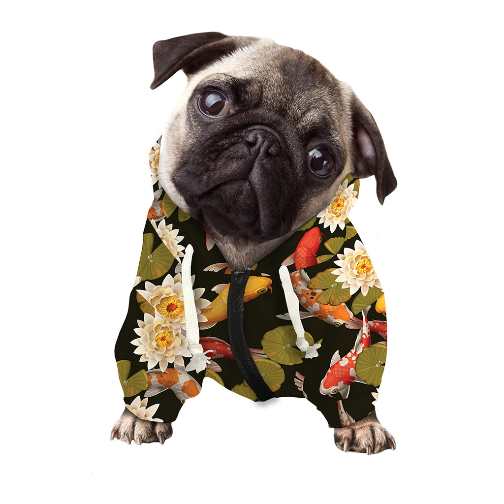Koi Carp And Lotus Pattern Print Dog Zip Up Hoodie