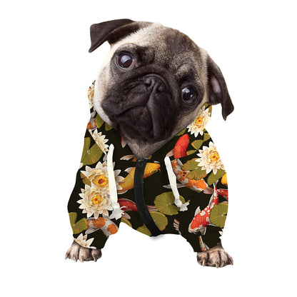 Koi Carp And Lotus Pattern Print Dog Zip Up Hoodie