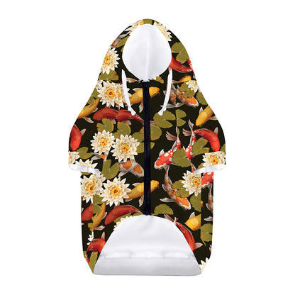 Koi Carp And Lotus Pattern Print Dog Zip Up Hoodie