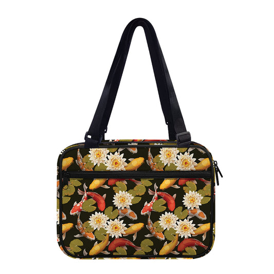 Koi Carp And Lotus Pattern Print Double Strap Bible Bag