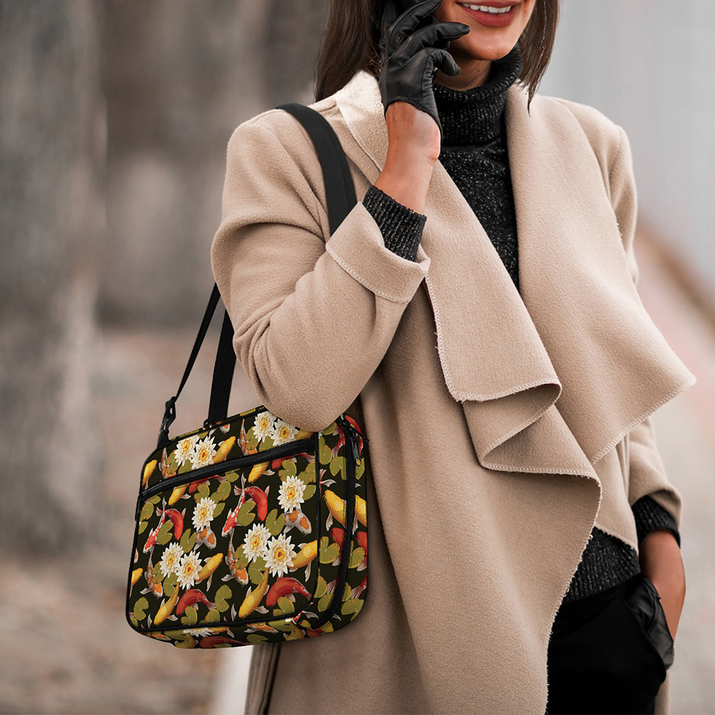 Koi Carp And Lotus Pattern Print Double Strap Bible Bag