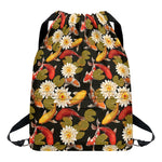 Koi Carp And Lotus Pattern Print Drawstring Backpack