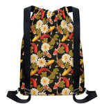 Koi Carp And Lotus Pattern Print Drawstring Backpack
