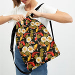Koi Carp And Lotus Pattern Print Drawstring Backpack