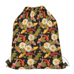 Koi Carp And Lotus Pattern Print Drawstring Bag