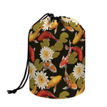 Koi Carp And Lotus Pattern Print Drawstring Makeup Bag