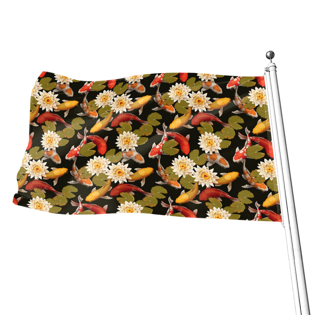 Koi Carp And Lotus Pattern Print Flag
