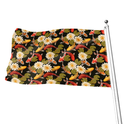 Koi Carp And Lotus Pattern Print Flag