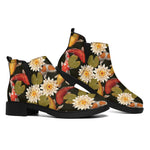 Koi Carp And Lotus Pattern Print Flat Ankle Boots