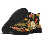 Koi Carp And Lotus Pattern Print Flat Ankle Boots