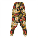 Koi Carp And Lotus Pattern Print Hammer Pants