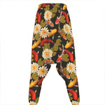 Koi Carp And Lotus Pattern Print Hammer Pants