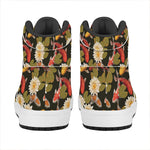 Koi Carp And Lotus Pattern Print High Top Leather Sneakers