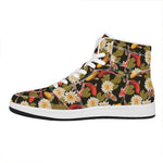 Koi Carp And Lotus Pattern Print High Top Leather Sneakers