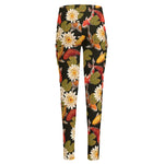 Koi Carp And Lotus Pattern Print High-Waisted Pocket Leggings