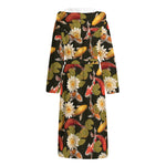 Koi Carp And Lotus Pattern Print Hooded Bathrobe