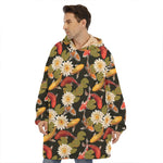 Koi Carp And Lotus Pattern Print Hoodie Blanket