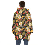 Koi Carp And Lotus Pattern Print Hoodie Blanket