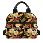 Koi Carp And Lotus Pattern Print Insulated Lunch Bag