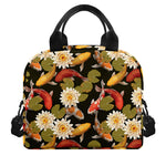 Koi Carp And Lotus Pattern Print Insulated Lunch Bag