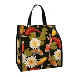 Koi Carp And Lotus Pattern Print Insulated Lunch Tote