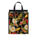 Koi Carp And Lotus Pattern Print Insulated Lunch Tote