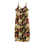 Koi Carp And Lotus Pattern Print Jersey Midi Cami Dress