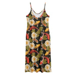 Koi Carp And Lotus Pattern Print Jersey Midi Cami Dress