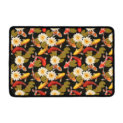 Koi Carp And Lotus Pattern Print Kitchen Mat