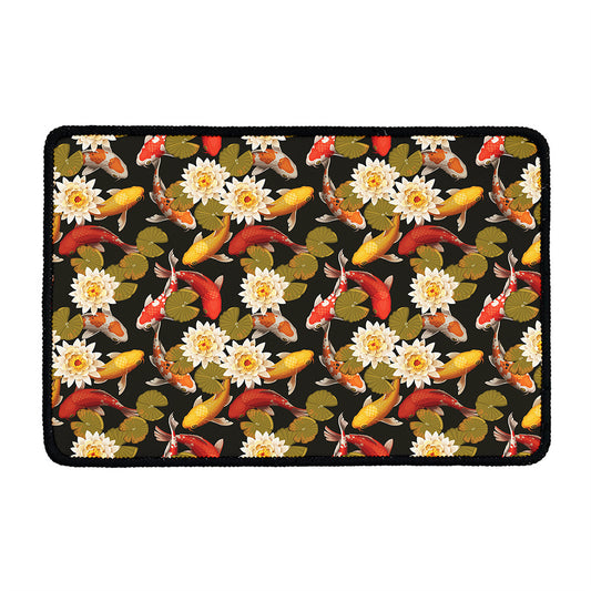 Koi Carp And Lotus Pattern Print Kitchen Mat