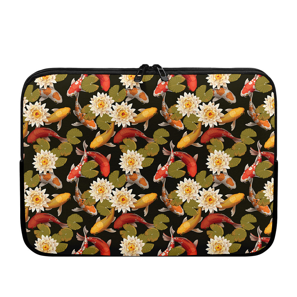 Koi Carp And Lotus Pattern Print Laptop Sleeve