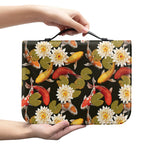 Koi Carp And Lotus Pattern Print Leather Bible Cover