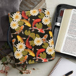 Koi Carp And Lotus Pattern Print Leather Bible Cover