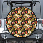 Koi Carp And Lotus Pattern Print Leather Spare Tire Cover