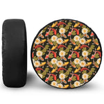 Koi Carp And Lotus Pattern Print Leather Spare Tire Cover