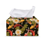 Koi Carp And Lotus Pattern Print Leather Tissue Box Cover