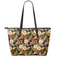 Koi Carp And Lotus Pattern Print Leather Tote Bag With Zipper