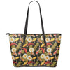 Koi Carp And Lotus Pattern Print Leather Tote Bag