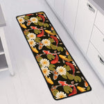 Koi Carp And Lotus Pattern Print Long Kitchen Mat
