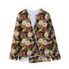 Koi Carp And Lotus Pattern Print Long Sleeve Short Coat