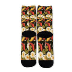Koi Carp And Lotus Pattern Print Long Socks