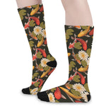 Koi Carp And Lotus Pattern Print Long Socks