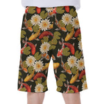 Koi Carp And Lotus Pattern Print Men's Beach Shorts