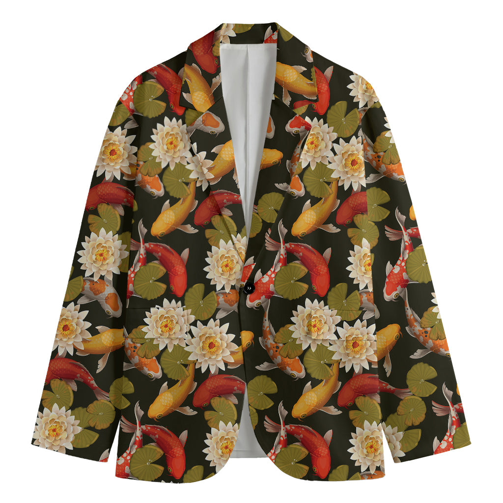 Koi Carp And Lotus Pattern Print Men's Blazer