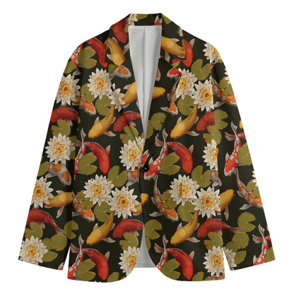 Koi Carp And Lotus Pattern Print Men's Blazer