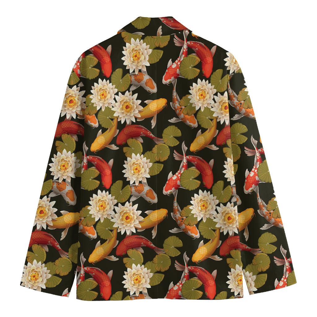 Koi Carp And Lotus Pattern Print Men's Blazer