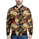 Koi Carp And Lotus Pattern Print Men's Bomber Jacket